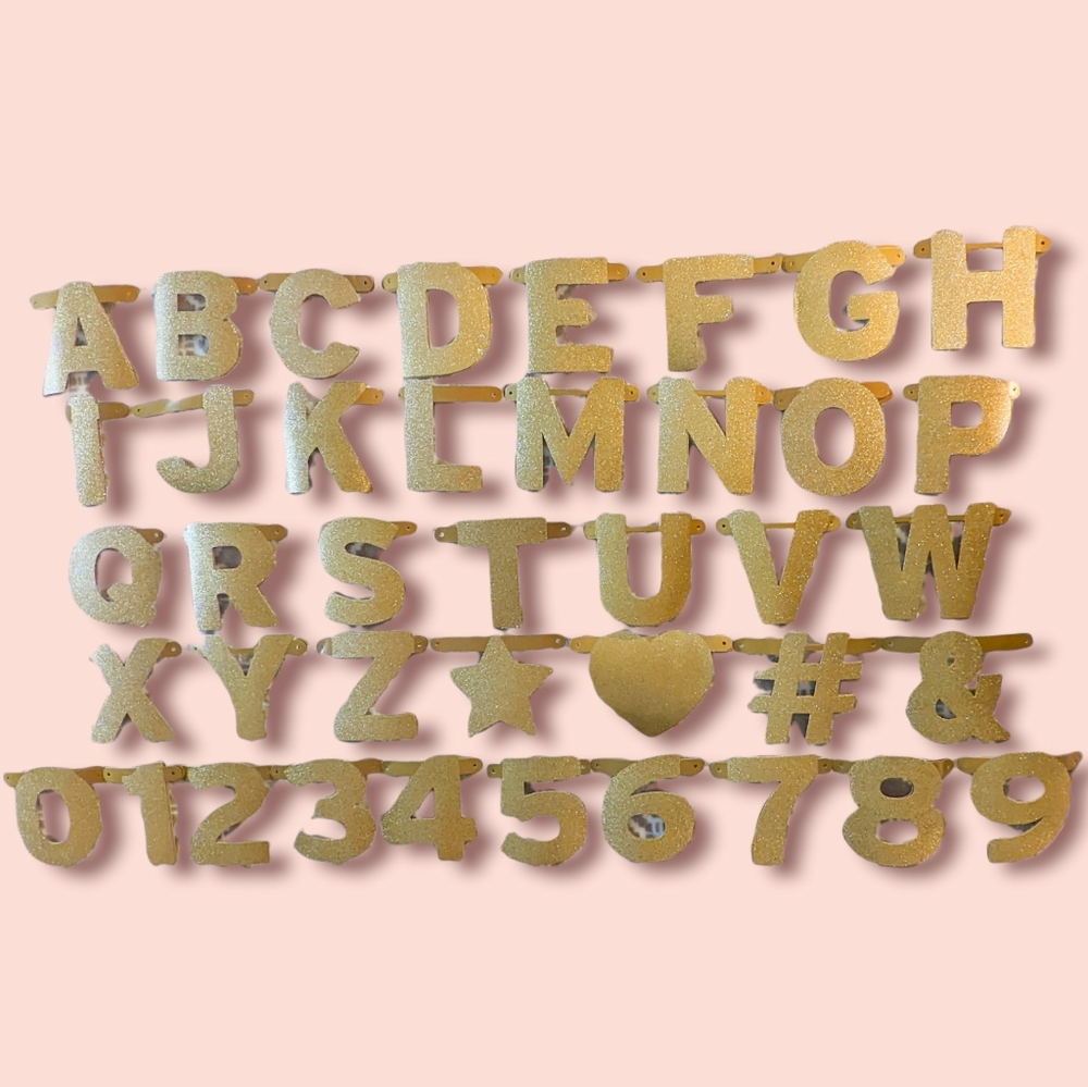 Custom DIY Gold Glitter Letter & Number Party Banner Set – Reusable